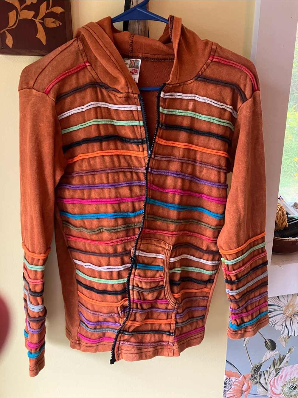 India Boutique Orange Striped Zip Hoodie Jacket